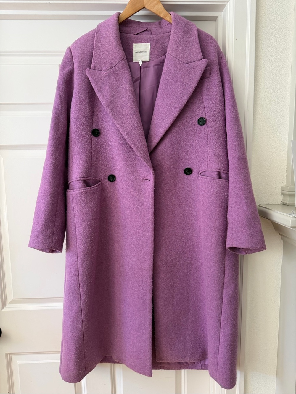 Avec Les Filles Lilac Double-Breasted Long Trench Coat - Picture 2 of 9